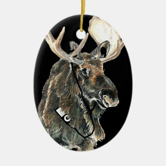 Spaß Cooler Elch mit Kopfhörern Keramikornament (Vorne)