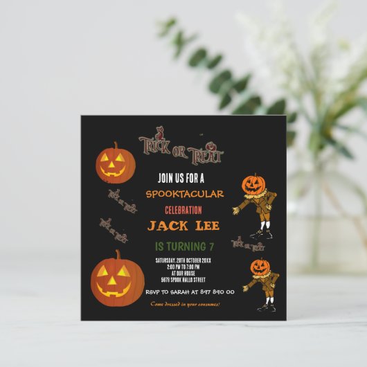 Spaß Cooler Halloween-Trick oder Treat Birthday Sq Einladung (Stehend Vorderseite)