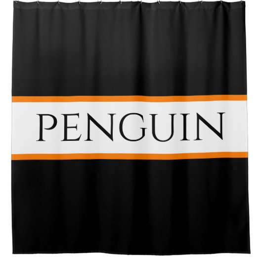 Spaß Cooler Schwarz-weißer Orangenstreifen Pinguin Duschvorhang (Vorderseite)