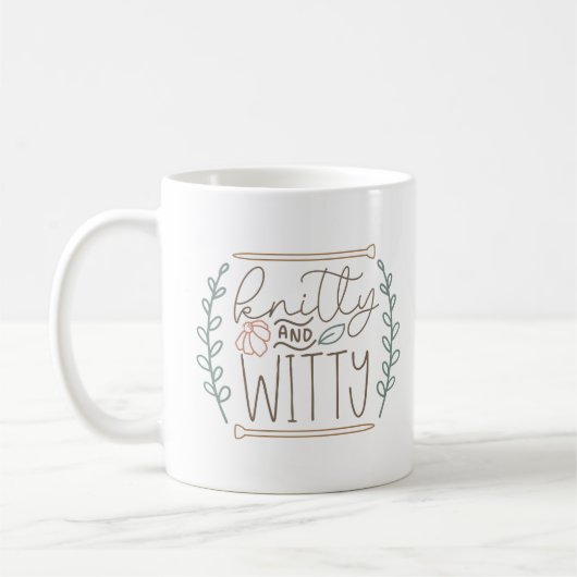 Spaß, der Knitty und Witty-Slogan stieß Kaffeetasse (Links)