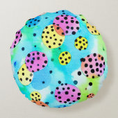 Spaß Design Happy Farben Polka Punkte Pink Blau Ki Rundes Kissen (Rückseite)