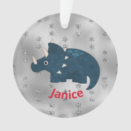 Spaß Dinosaurier in Blau auf Silver Ornament