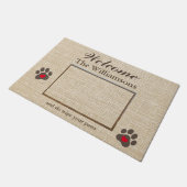 Spaß Dog Foto Custom Burlap Textur Willkommen Fußmatte (Schrägansicht)