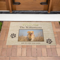 Spaß Dog Foto Custom Burlap Textur Willkommen