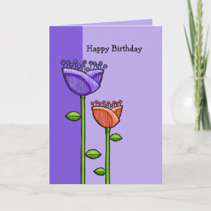 Spaß Doodle Blume lila orange Geburtstagskarte Karte