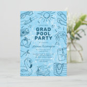 Spaß Doodle Pool Party Abschlussfeier Einladung (Stehend Vorderseite)