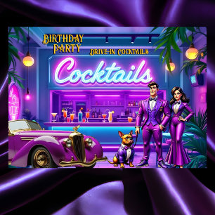 Spaß Drive-in Cocktailbar Geburtstagspaar Bulldogg Einladung
