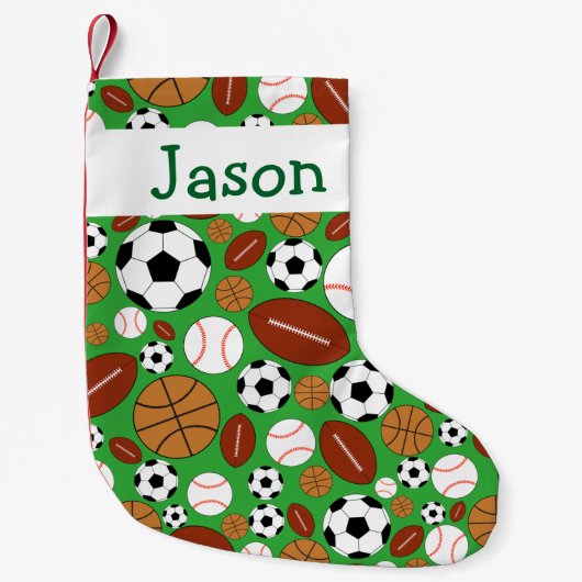 Spaß-dynamisches Sport-Thema personalisiert Kleiner Weihnachtsstrumpf (Vorderseite)