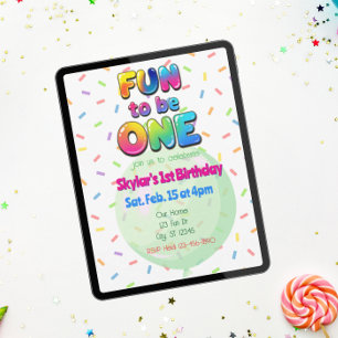 Spaß, Einer zu sein, Bunter Ballon 1. Geburtstag Einladung