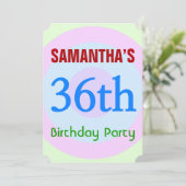 Spaß, einfache "36. Geburtstagsparty" Einladung (Stehend Vorderseite)