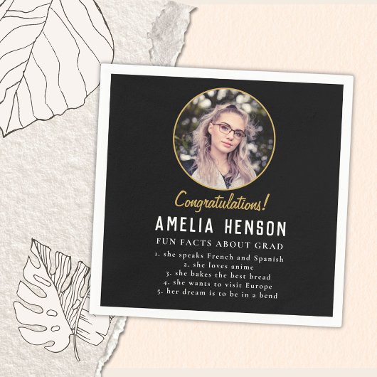 Spaß: Einfache Black Graduate Foto Abschluss Serviette