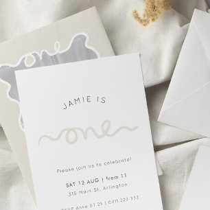 Spaß & Einfache Unisex zum ersten Geburtstag Beige Einladung
