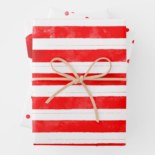 Spaß Einfache Weihnachten Roter Streifen Wasserfar Geschenkpapier Set (Beispiel)