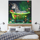 Spaß Einhorn Zebra in einer Badewanne Leinwanddruck (Insitu (Schlafzimmer))