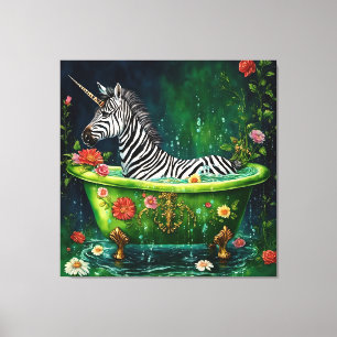 Spaß Einhorn Zebra in einer Badewanne Leinwanddruck