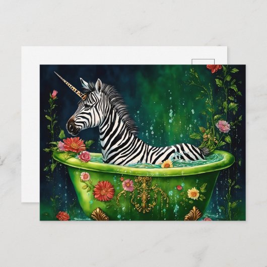 Spaß Einhorn Zebra in einer Badewanne Postkarte (Vorne/Hinten)