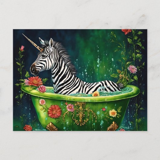 Spaß Einhorn Zebra in einer Badewanne Postkarte (Vorderseite)