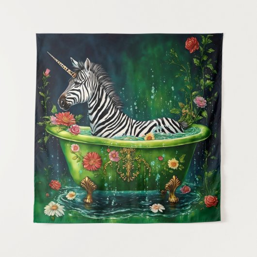 Spaß Einhorn Zebra in einer Badewanne Wandteppich (Vorderseite)