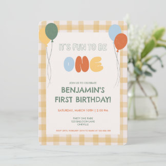 Spaß, Eins zu sein Wasserfarben-Kariert Erster Geb Einladung