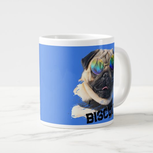 Spaß Einzigartiger Mops Sonnenbrille Dog Vater Lov Jumbo-Tasse (Vorderseite Rechts)