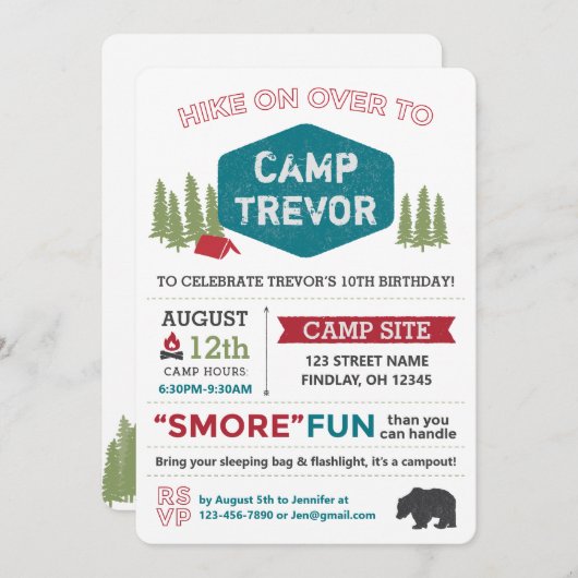 Spaß Einzigartiger Personalisierter Campenname Geb Einladung (Vorne/Hinten)