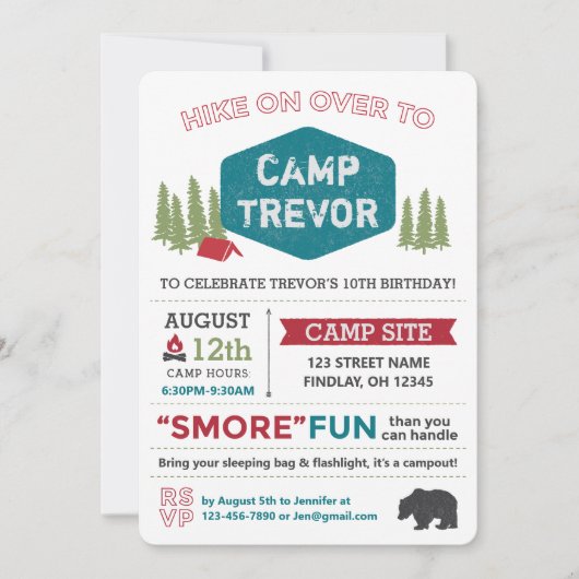 Spaß Einzigartiger Personalisierter Campenname Geb Einladung (Vorderseite)