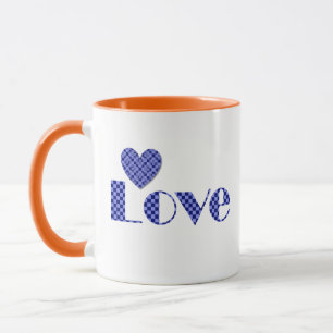 Spaß, elegantes blaues Herz, Muster "LIEBE" Tasse