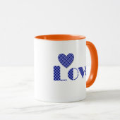 Spaß, elegantes blaues Herz, Muster "LIEBE" Tasse (VorderseiteRechts)