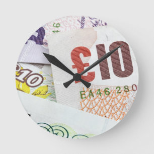 Spaß Englisch Geld Muster Zubehör Pfund Notizen Runde Wanduhr