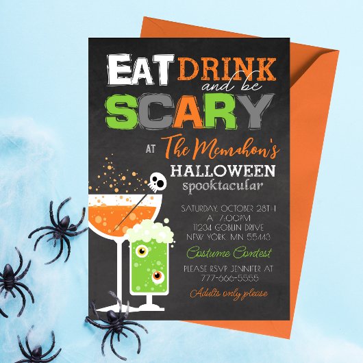 Spaß essen Drink und Beängstigend Halloween Erwach Einladung