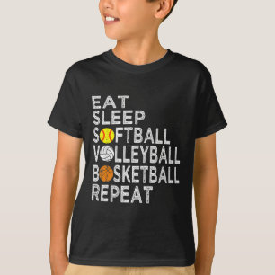 Spaß essen Schlafen Softball Volleyball Basketball T-Shirt