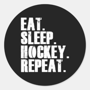 Spaß essen Sleep Hockey Wiederholung Geschenk Männ Runder Aufkleber