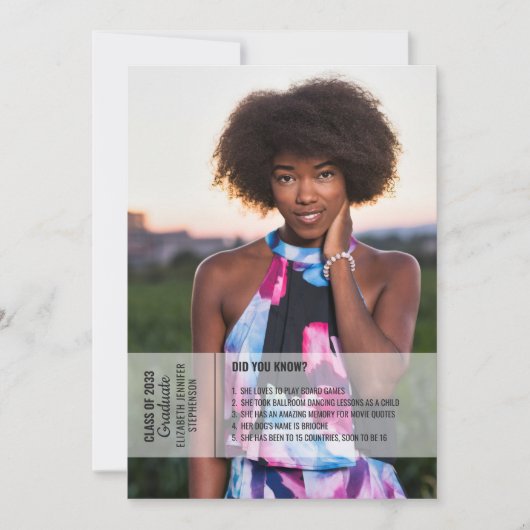 Spaß Fakten 2 Foto Moderner Abschluss Einladung (Vorderseite)