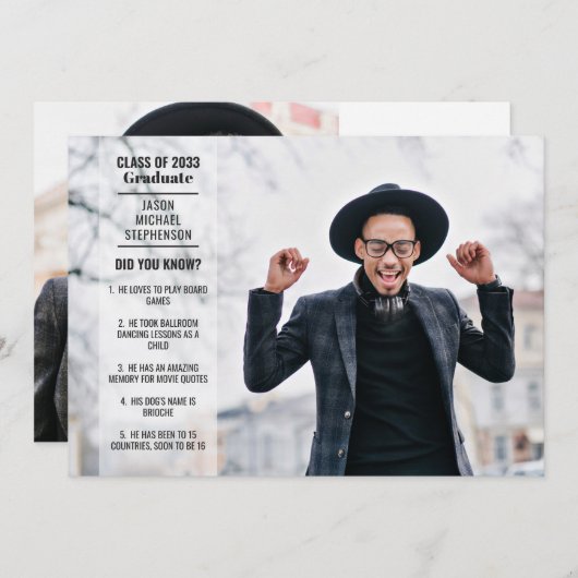 Spaß Fakten 2 Foto Moderner Uni-Abschluss Einladung (Vorne/Hinten)