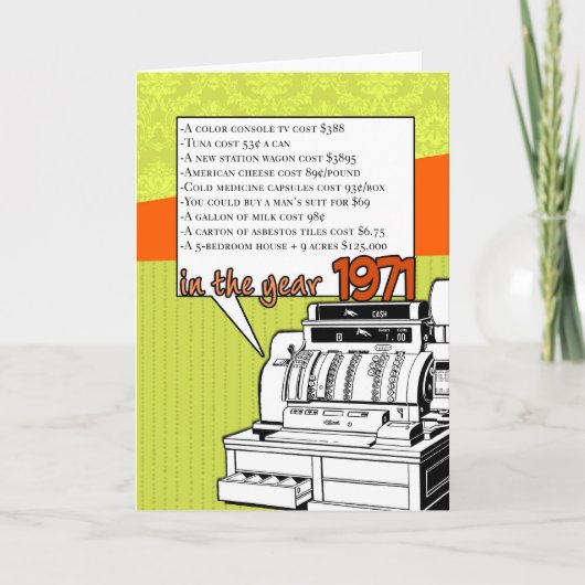 Spaß Fakten Geburtstag - Lebenshaltungskosten 1971 Karte (Vorderseite)