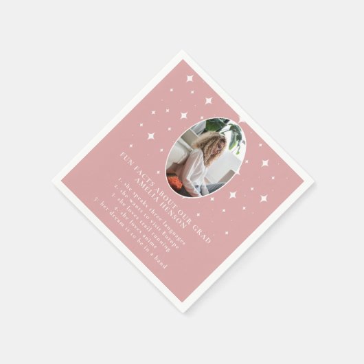 Spaß Fakten Graduate Stars Pink Foto Abschluss Serviette (Ecke)