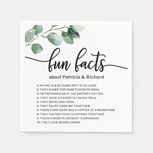 Spaß Fakten Hochzeit Elegante Grüne Serviette (Vorderseite)