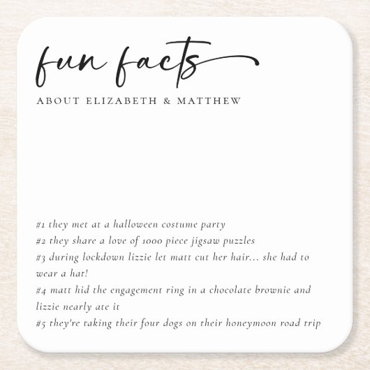 Spaß Fakten Minimalistische SkriptWedding Rechteckiger Pappuntersetzer (Vorderseite)