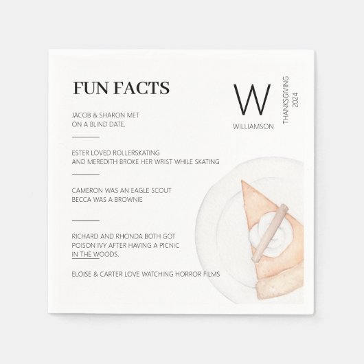 Spaß Fakten Mit Monogramm Pumpkin Pie Erntedank Serviette (Vorderseite)