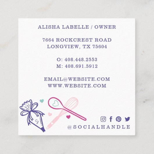 Spaß farbenfroh Backen & Kochen Utensiweiß Quadratische Visitenkarte (Rückseite)