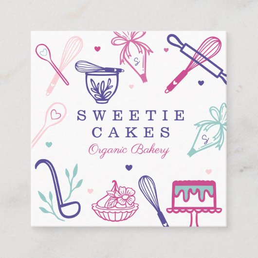 Spaß farbenfroh Backen & Kochen Utensiweiß Quadratische Visitenkarte (Vorderseite)