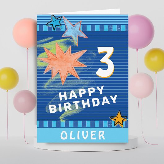 Spaß farbenfroh blauer Zeichnend Sterne Kindergebu Karte