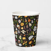 Spaß farbenfroh Halloween Thema auf schwarz Pappbecher (Rückseite)