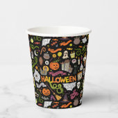 Spaß farbenfroh Halloween Thema auf schwarz Pappbecher (Links)