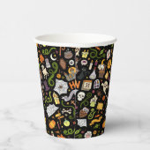 Spaß farbenfroh Halloween Thema auf schwarz Pappbecher (Rechts)