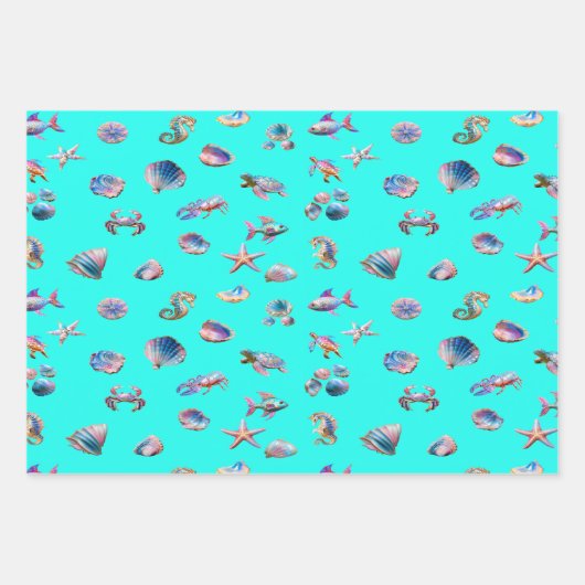 Spaß farbenfroh Küstenmeer Leben Geschenkpapier Set (Vorderseite)