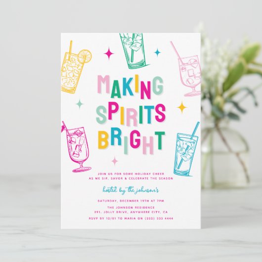 Spaß farbenfroh machen Spirituosen Helles Weihnach Einladung (Stehend Vorderseite)