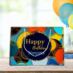 Spaß farbenfroh Multi Blue Circle Abstrakt Retro Große Geschenktüte