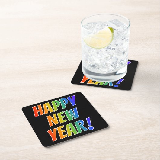 Spaß, farbenfroh, Regenbogenspektrum "GLÜCKLICH NE Rechteckiger Pappuntersetzer (Vor Ort)