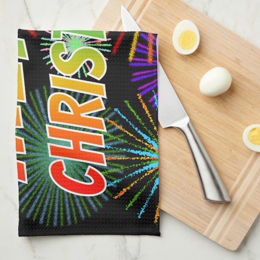 Spaß, farbenfroh, Regenbogenspektrum "MERRY CHRIST Geschirrtuch (Viertel Falte)